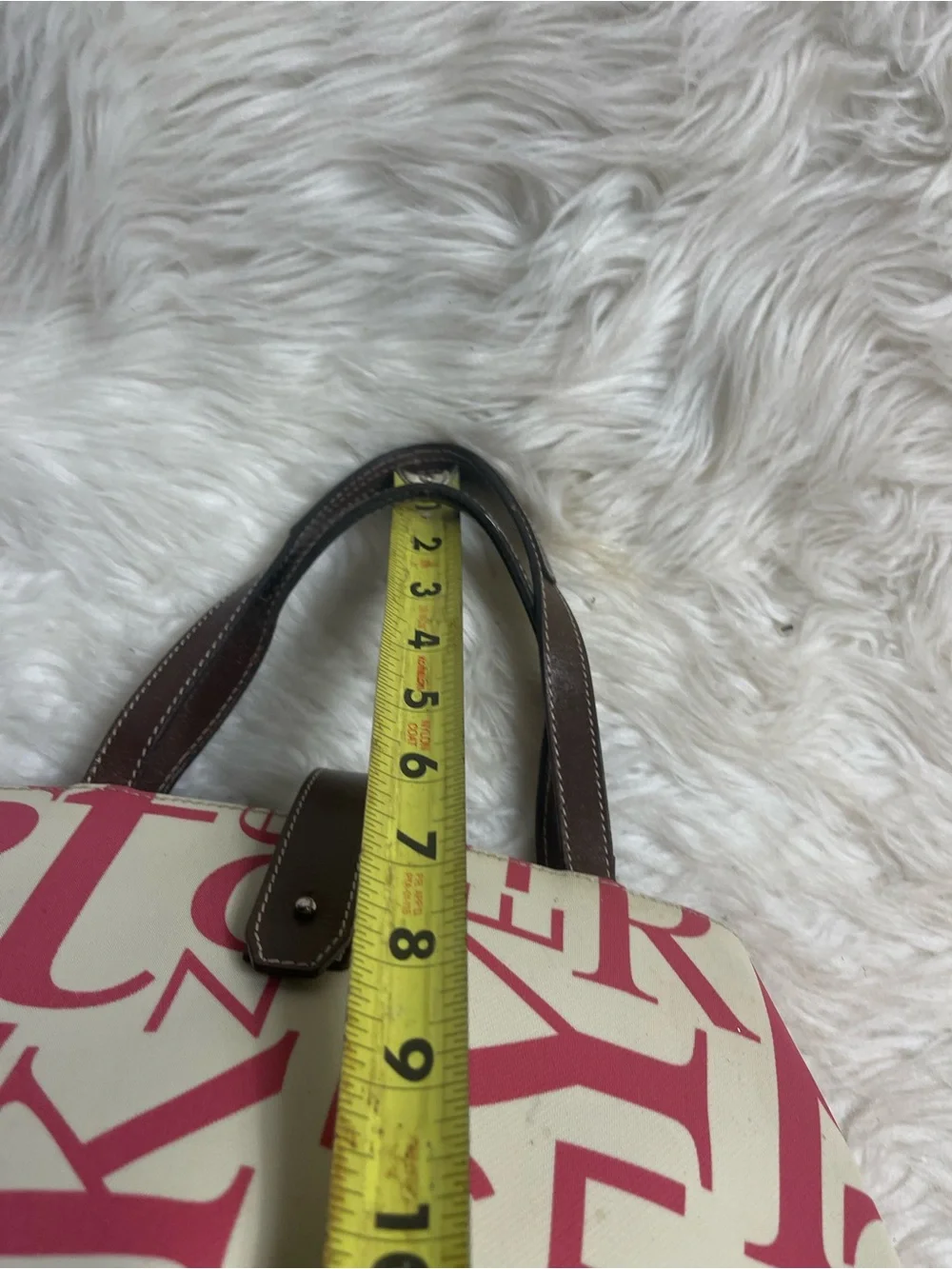 Kate Spade Beige & hot Pink Printed Canvas satchel with leather Brown Handles